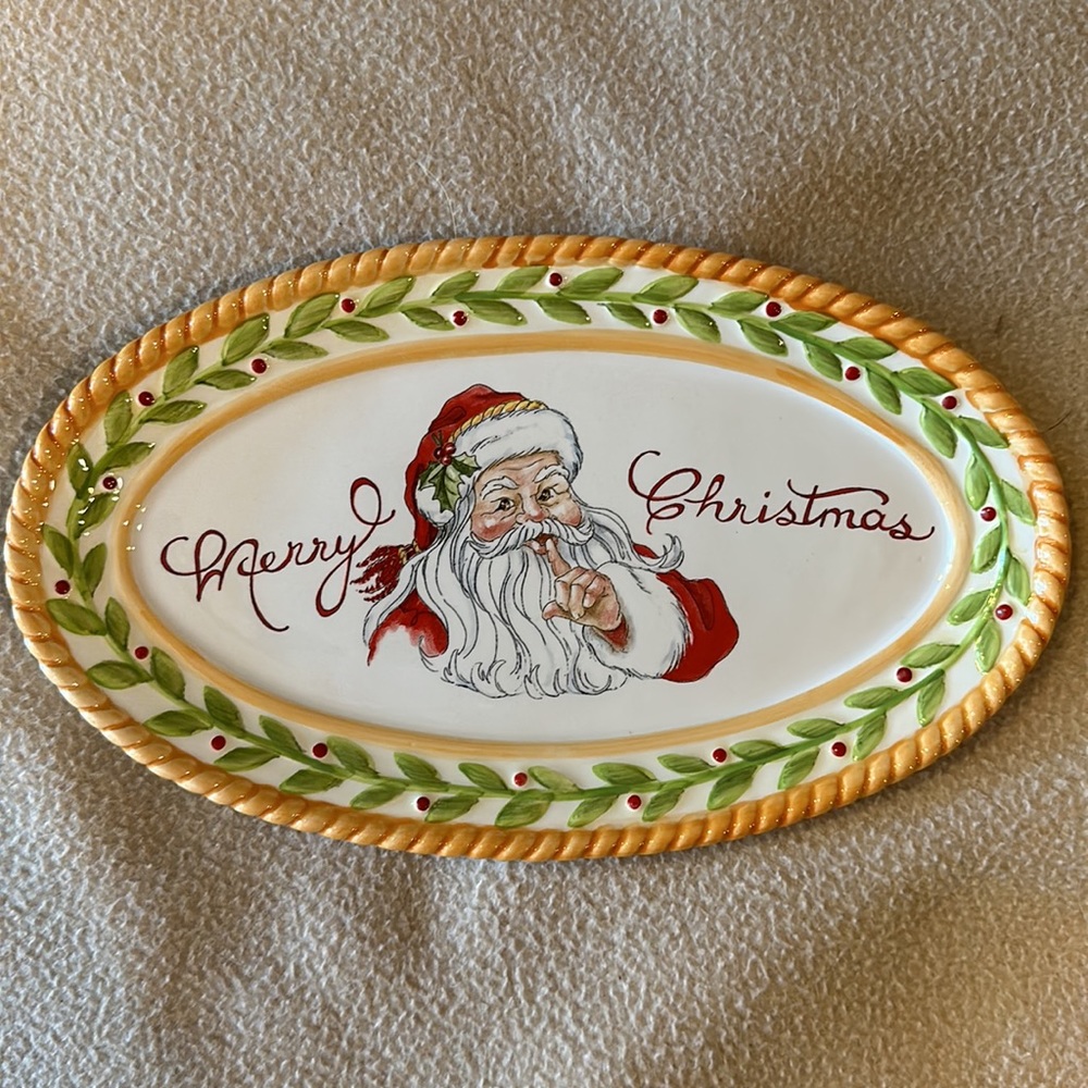 NWT Fitz and Floyd Vintage Santa Sentiment Tray
